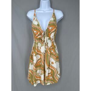 Wild Fable Dress Women Medium Green Mini Floral Retro 70s Boho Festival Bohemian